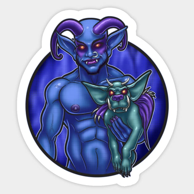 Demon with Dog Sticker by DerryProducts